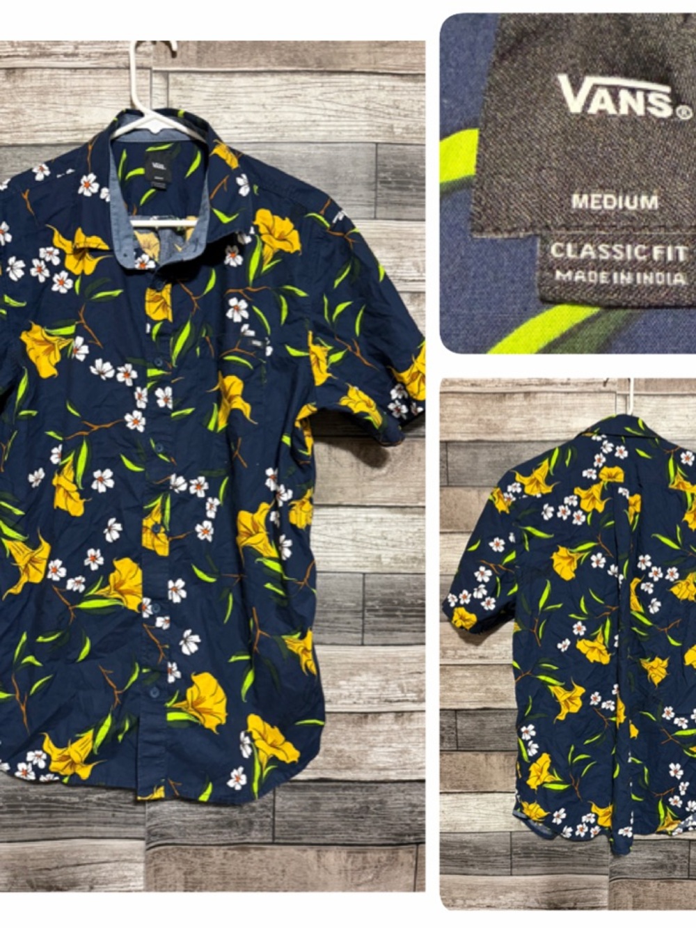 Vans Classic Fit Floral Hawaiian Shirt Men’s M Blue Short Sleeve Button Up